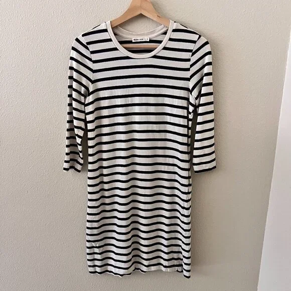 Marine Layer Gigi Supima Cotton Dress In White Navy Black Stripe S - Picture 2 of 9